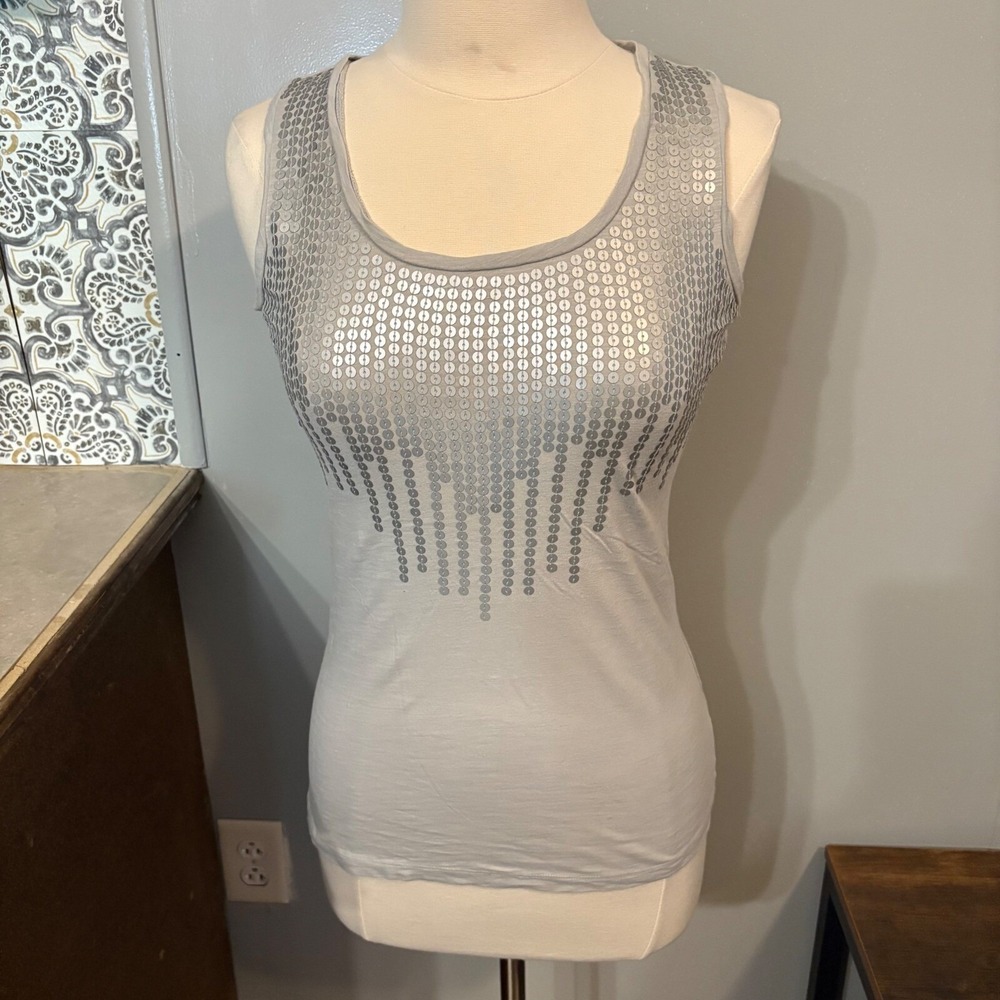 Ann Taylor Loft Light Grey Silver Sequin Embellished Tank Top (Women's Small)
